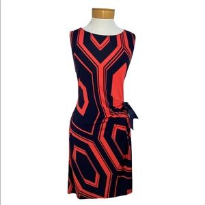 MSK Navy  Salmon Geometric Side Tie Dress PL